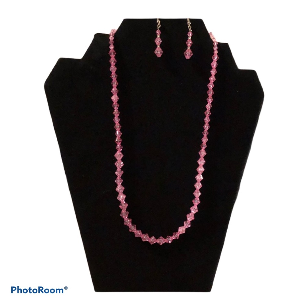 Handmade Pink crystal necklace & earrings set